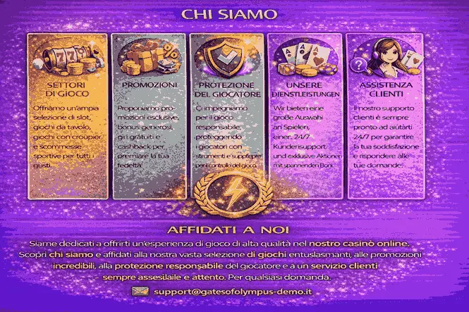 Chi siamo sezioni di gioco promozioni protezione del giocatore servizi e assistenza clienti 24 7 supporto disponibile